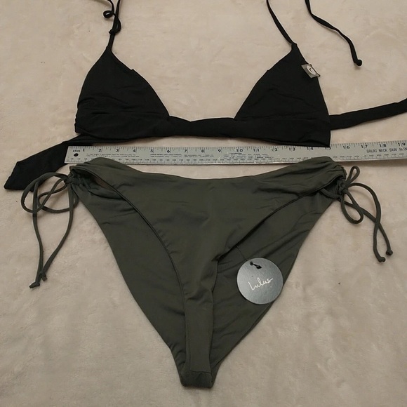 Lulu's Black Wrap Top and High Cut Sage Bikini Set - Picture 10 of 12